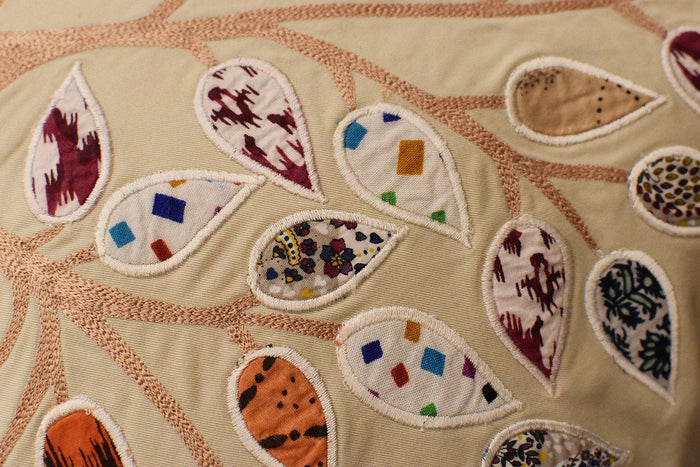 Beige Tree of Life Decorative Pillow Cover Cotton Applique Work Designs 18"x18" - KashmirDesigns