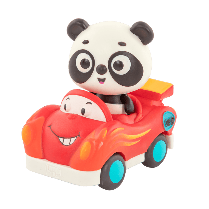 Light-up toy panda in race car.