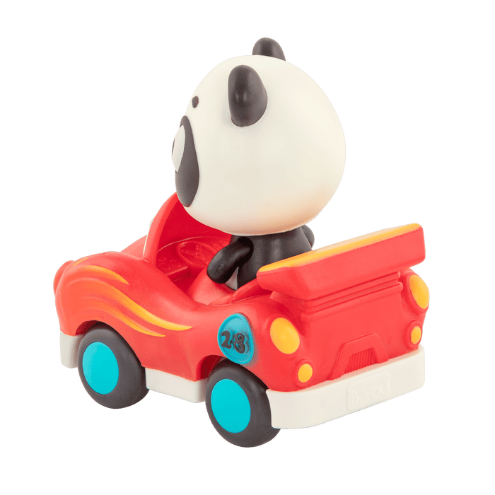 Light-up toy panda in race car.