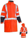 Bisley Workwear Work Wear ORANGE (BVEO) / S BISLEY WORKWEAR 3M TAPED HI VIS STRETCH PU RAIN COAT WITH CONCEALED HOOD AND X BACK (WATERPROOF) BJ6955XT