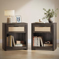 Black Boho Nightstands with Rattan-Look Drawer - Canva Home