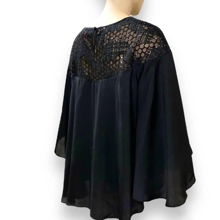Black Enchanting Neckline Wide Sleeve Blouse