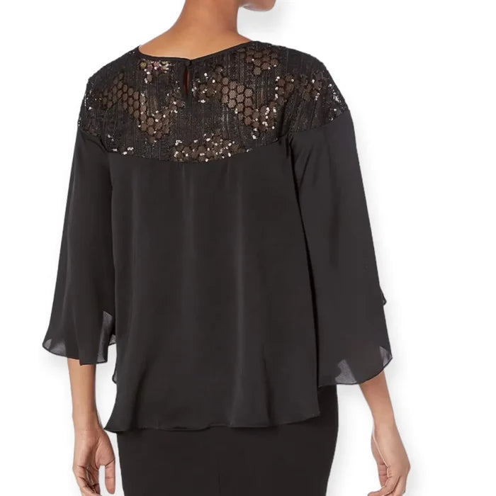 Black Enchanting Neckline Wide Sleeve Blouse