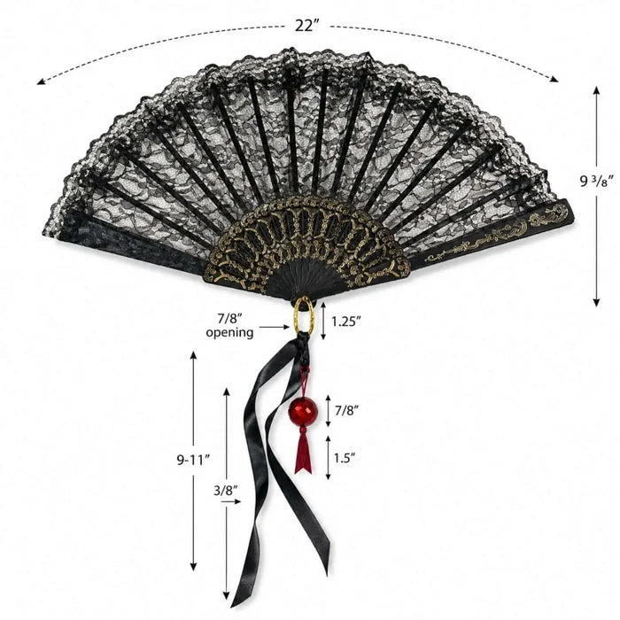 Black Lace Vintage Handheld Fan measurements image