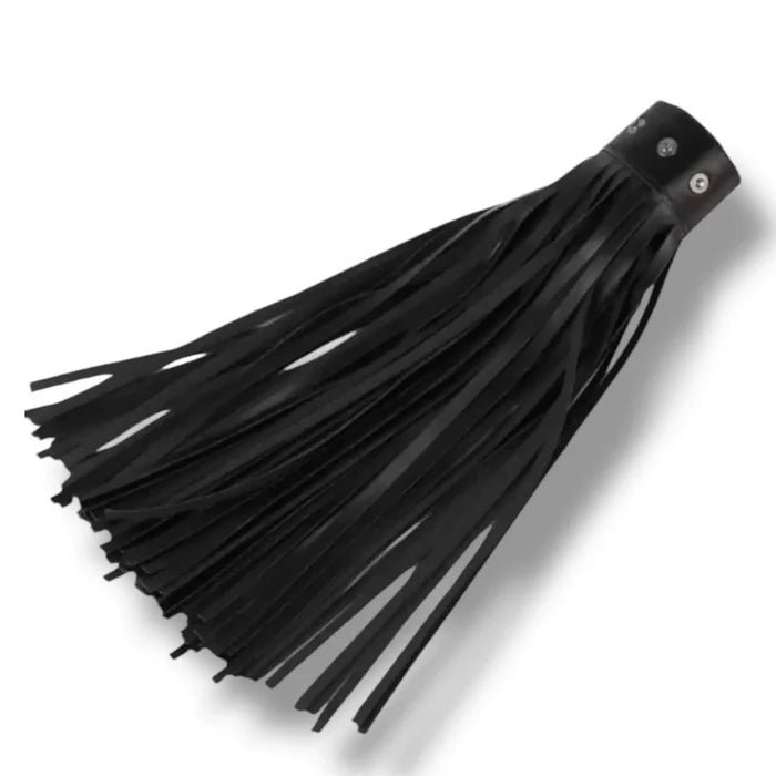 Black faux leather fringe statement belt with long tassels, wide waistband and silver or gunmetal hardware
