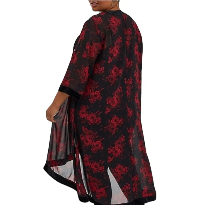 Black Red Rose Velvet Kimono Cardigan