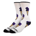 White socks with ice cream cone design on a white background