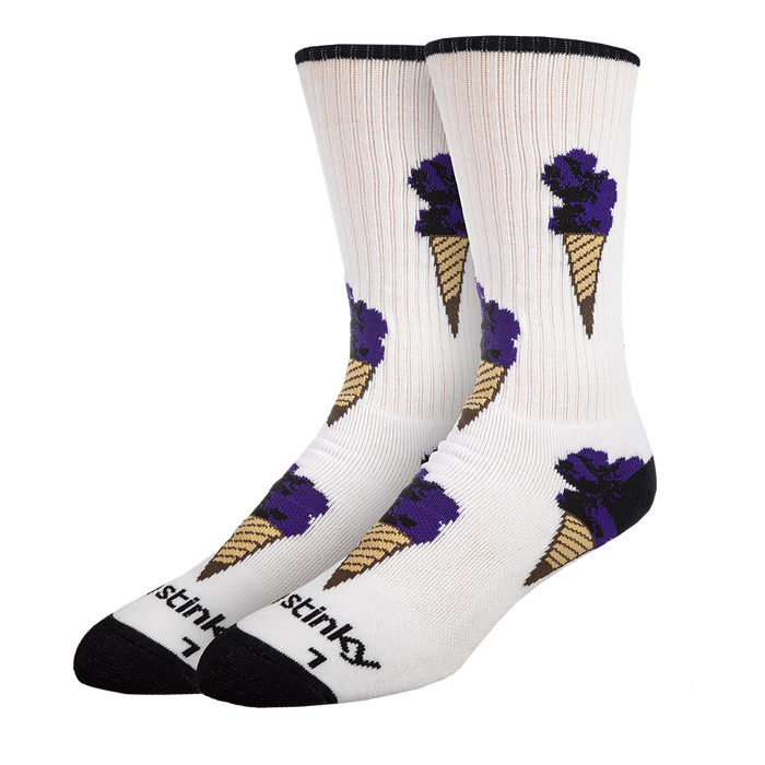 White socks with ice cream cone design on a white background