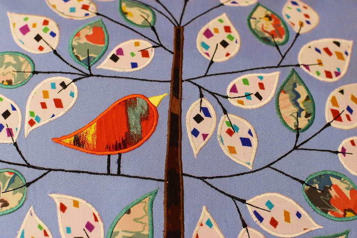 Bleu de France Tree of Life Bird Decorative Pillow Cover Cotton Applique 18"x18" - KashmirDesigns