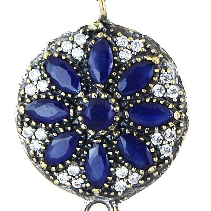 Blue Sapphire Earrings 925 Sterling Silver Drop Vintage Chandelier Handcrafted - KashmirDesigns