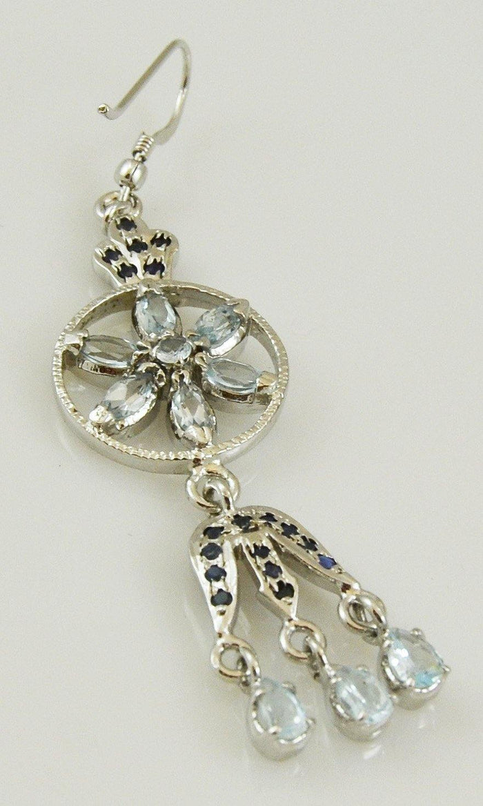 Blue Topaz Daisy Dangle Sterling Silver Earrings - Kashmir Designs