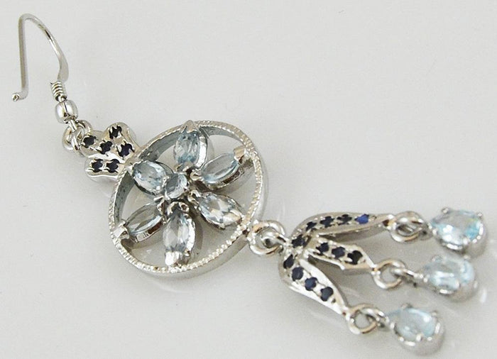 Blue Topaz Daisy Dangle Sterling Silver Earrings - Kashmir Designs
