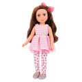 14-inch posable doll with brown hair and blue eyes