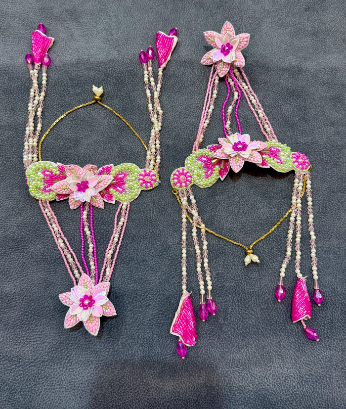 Blush Pink Floral Bride Beaded Haldi Mehendi Jewellery Set