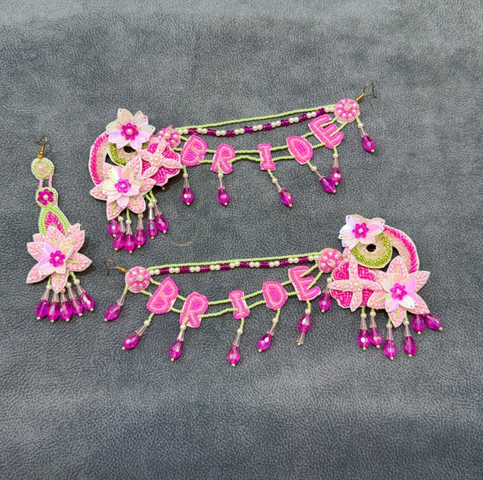 Blush Pink Floral Bride Beaded Haldi Mehendi Jewellery Set