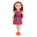 14-inch posable doll with dark red hair and brown eyes