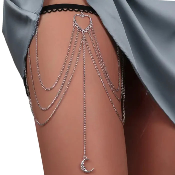 Women's Boho-Chic Open Heart Celestial Layering Thigh Chain, Body Jewelry - OS - Wild Time Fashion