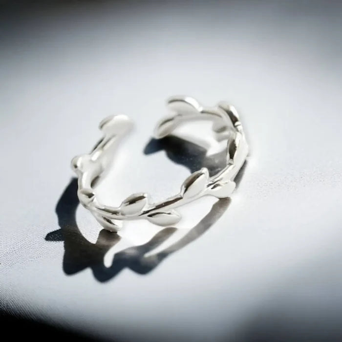 Boho Leaves Sterling Silver Open Band Ring - Wild Time Fashion