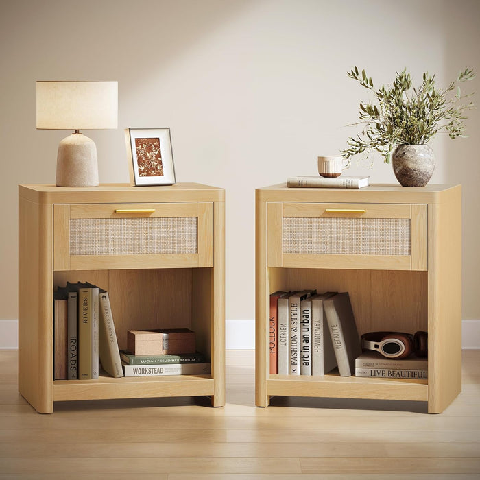 Boho Rattan Nightstand Accent Side End Tables - Canva Home