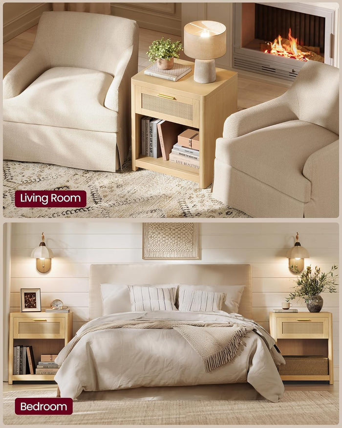 Boho Rattan Nightstand Accent Side End Tables - Canva Home
