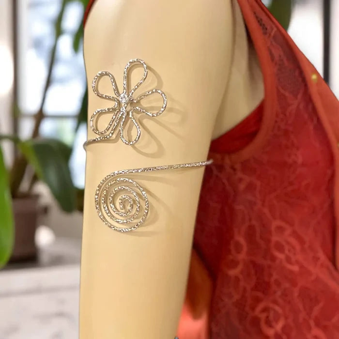 Boho Textured Statement Upper Arm Cuff flower power with rhinestone upper armlet arm cuff bracelet