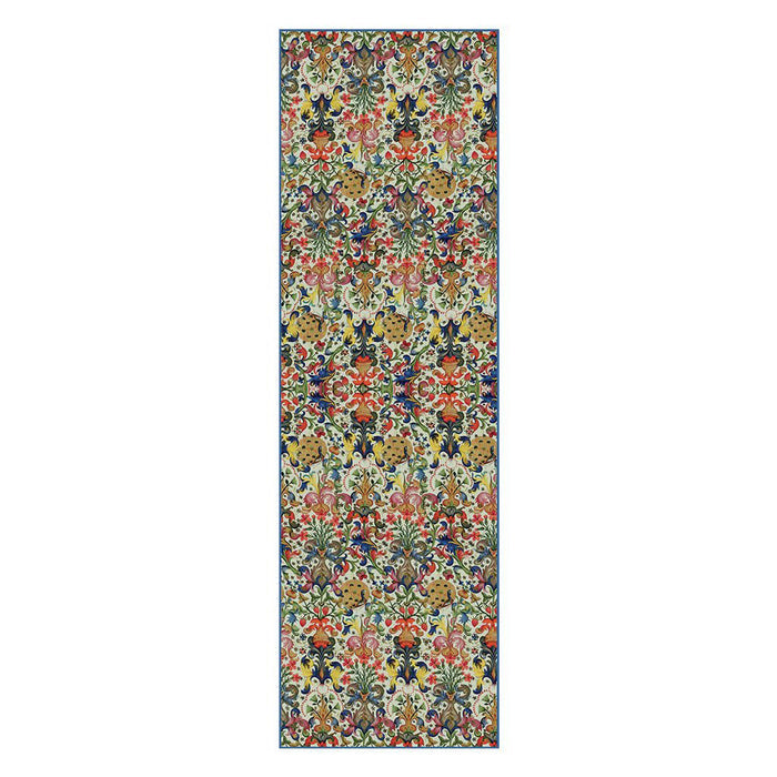 A long, silk chiffon scarf with a floral pattern based on medieval manuscript illustrations.