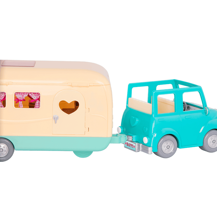 Toy car with mouse figurines inside