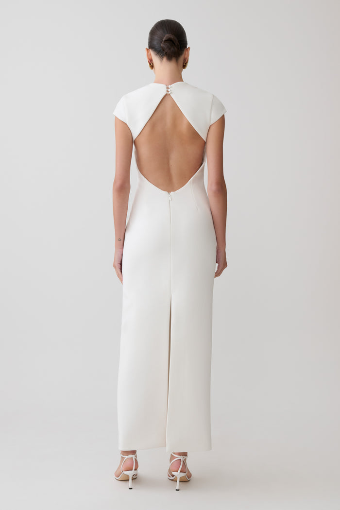 Briella V Neck Suiting Maxi Dress - Ivory
