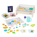 Light box playset with transculent shapes and bugs, tools, and a booklet.