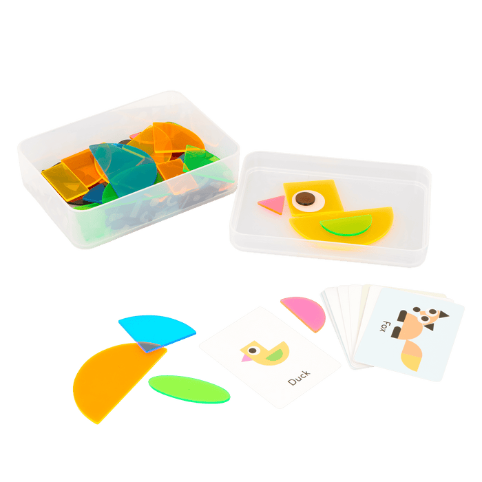 Light box playset with transculent shapes and bugs, tools, and a booklet.