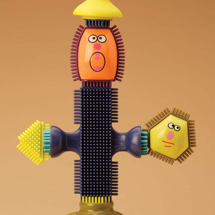 Interlocking bristle building blocks.