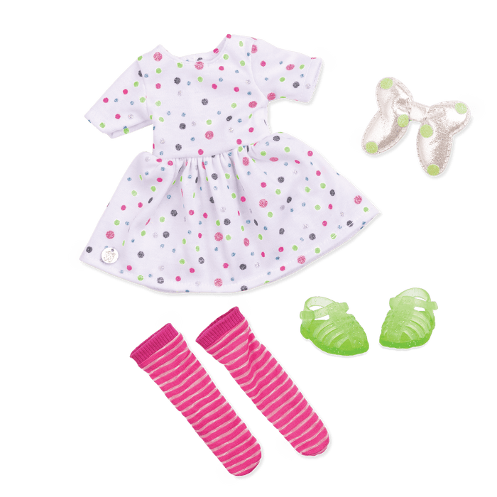 Glitter dress with bow for 14-inch doll