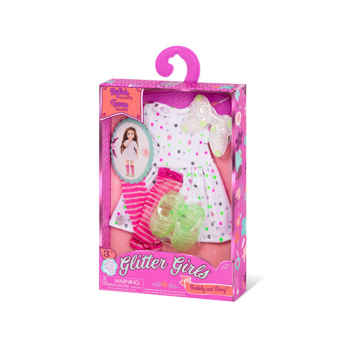 Glitter dress with bow for 14-inch doll