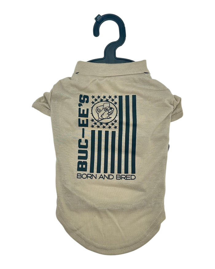 Light beige dog shirt - "BORN AND BRED" text design