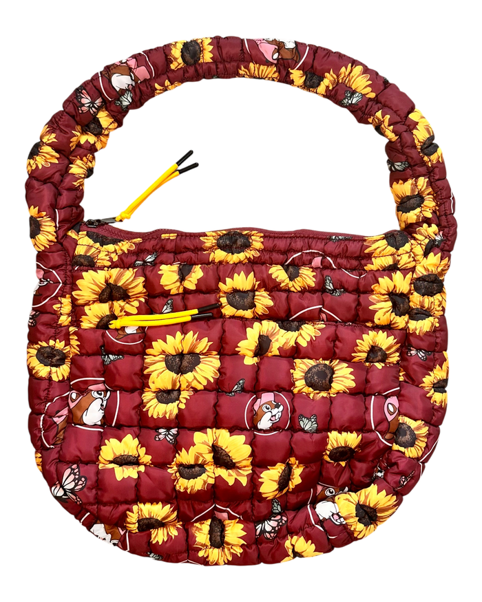 Sunflower puffy tote bag - quilted fabric