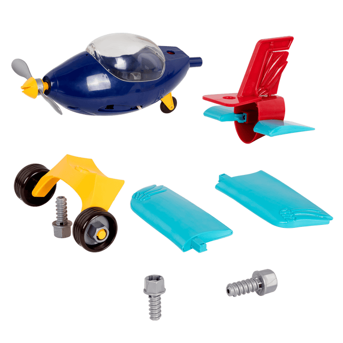 Toy take-apart airplane and drill