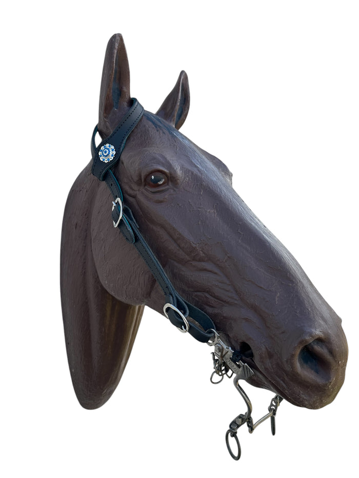 Butter soft black and turquoise leather one ear  Headstall with quick change buckles horse size - Tiffanys Braided Tack LLC