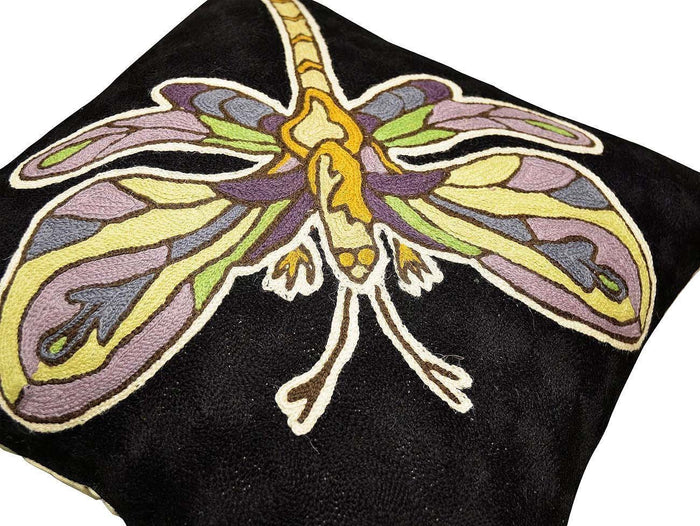 Butterfly Flying Decorative Pillow Cover Hand Embroidered 18" x 18" - KashmirDesigns