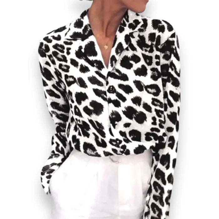 Button Down Animal Print Blouse - Wild Time Fashion
