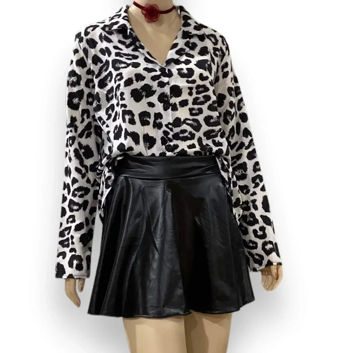Button Down Animal Print Blouse - Wild Time Fashion