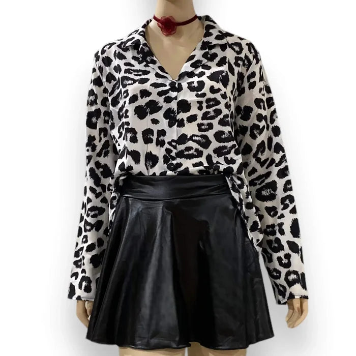 Button Down Animal Print Blouse - Wild Time Fashion