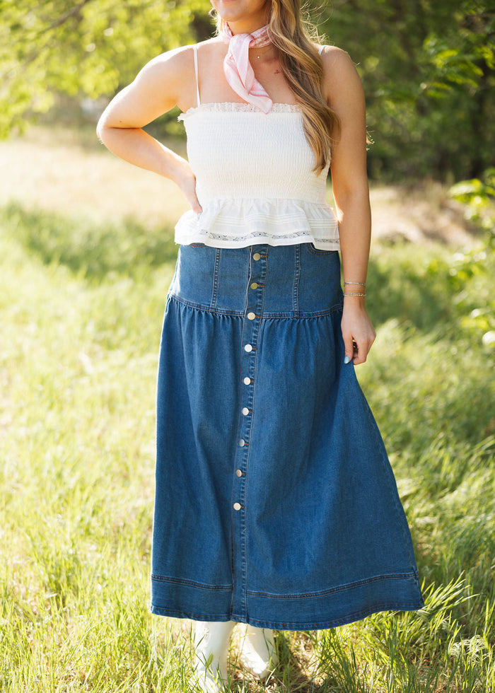 Buttoned to Perfection Bohemian Denim Skirt