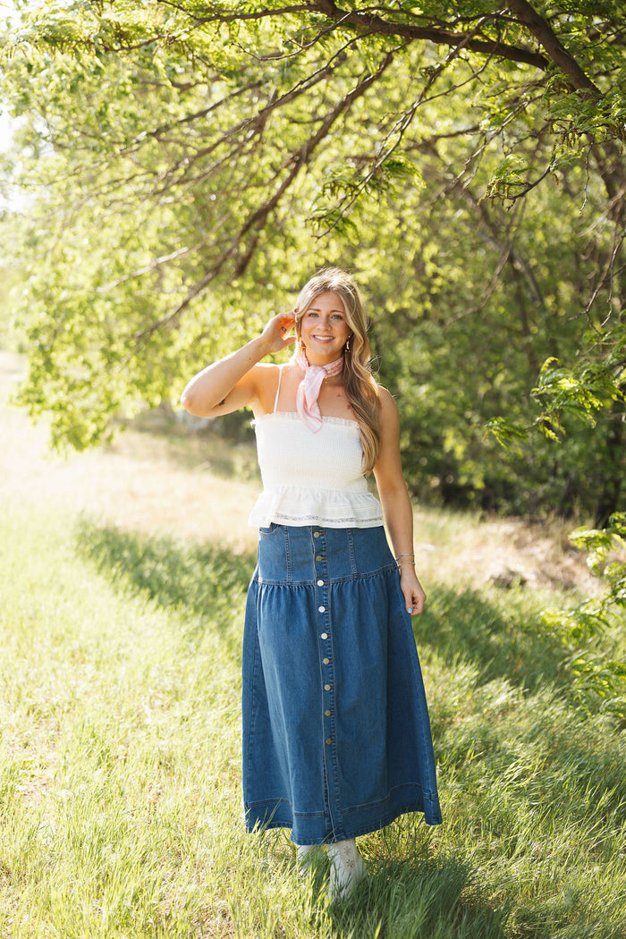 Buttoned to Perfection Bohemian Denim Skirt
