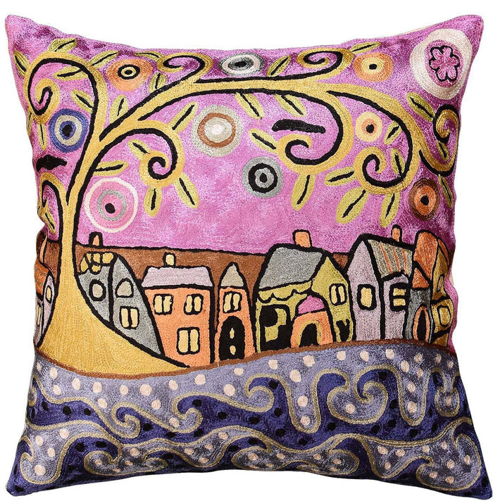 By The Sea Karla Gerard Decorative Pillow Cover Handembroidered Art Silk 18"x18" - KashmirDesigns