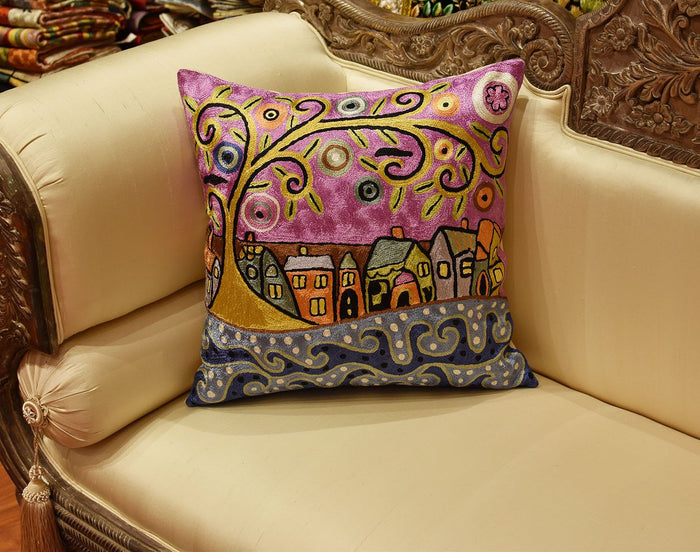 By The Sea Karla Gerard Decorative Pillow Cover Handembroidered Art Silk 18"x18" - KashmirDesigns