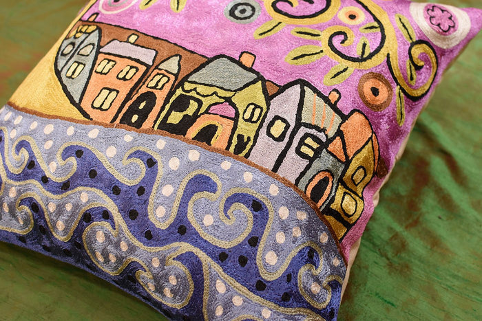 By The Sea Karla Gerard Decorative Pillow Cover Handembroidered Art Silk 18"x18" - KashmirDesigns