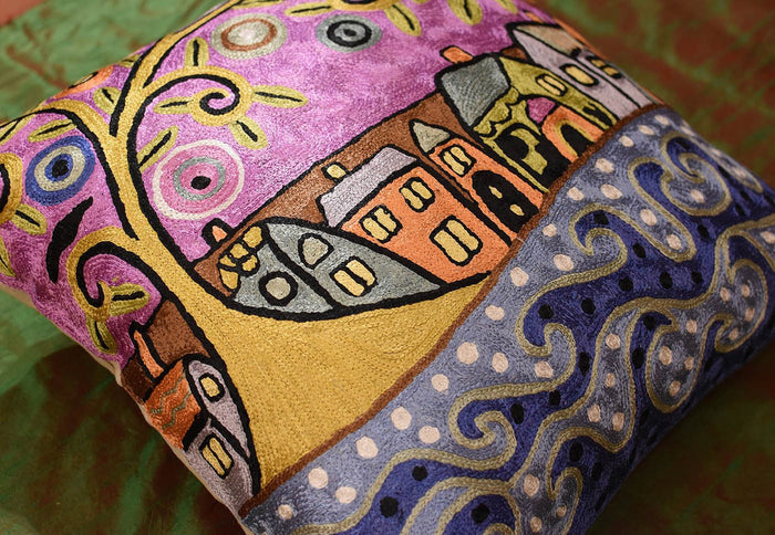 By The Sea Karla Gerard Decorative Pillow Cover Handembroidered Art Silk 18"x18" - KashmirDesigns