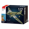 Model airplane kit packaging with dimensions and branding details