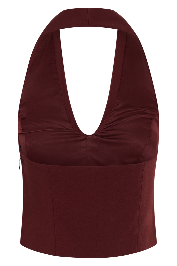 Calla Collared Sleeveless Halter Top - Merlot