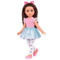 14-inch posable doll with brown hair and blue eyes